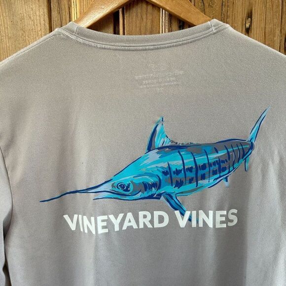 Vineyard Vines X-Small Shirt‎ Gray Blue Sword Fish Desgin Long Sleeve Crewneck - Picture 7 of 8